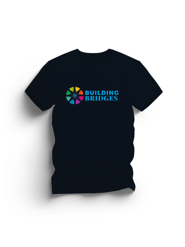 building bridges autism inspired t-shirt, autism awareness t-shirt, autism support t-shirt, colorful t-shirt, bridge design t-shirt, comfortable t-shirt, pre-shrunk cotton t-shirt, stylish t-shirt, unisex t-shirt, adult t-shirt