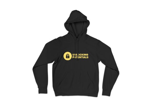 A close-up of the front of a black hoodie featuring a colorful puzzle piece design. The puzzle pieces are arranged in a way that symbolizes unlocking the hidden potentials of individuals with autism. The vibrant colors of the puzzle pieces represent the diverse range of talents, abilities, and unique perspectives found within the autism community. The hoodie is made of soft, comfortable fabric and has a relaxed fit, perfect for everyday wear. A portion of the proceeds from each sale of this hoodie goes towards supporting autism research and initiatives, fostering a more inclusive and accepting society."