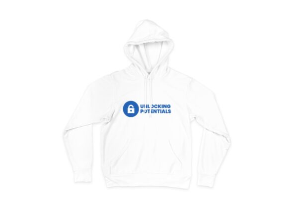 A close-up of the front of a white hoodie featuring a colorful puzzle piece design. The puzzle pieces are arranged in a way that symbolizes unlocking the hidden potentials of individuals with autism. The vibrant colors of the puzzle pieces represent the diverse range of talents, abilities, and unique perspectives found within the autism community. The hoodie is made of soft, comfortable fabric and has a relaxed fit, perfect for everyday wear. A portion of the proceeds from each sale of this hoodie goes towards supporting autism research and initiatives, fostering a more inclusive and accepting society."