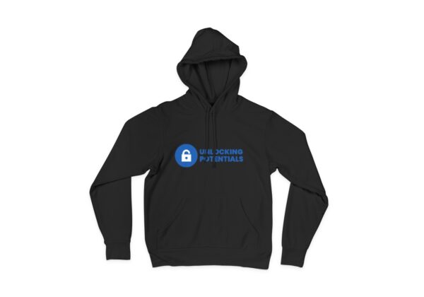 A close-up of the front of a black hoodie featuring a colorful puzzle piece design. The puzzle pieces are arranged in a way that symbolizes unlocking the hidden potentials of individuals with autism. The vibrant colors of the puzzle pieces represent the diverse range of talents, abilities, and unique perspectives found within the autism community. The hoodie is made of soft, comfortable fabric and has a relaxed fit, perfect for everyday wear. A portion of the proceeds from each sale of this hoodie goes towards supporting autism research and initiatives, fostering a more inclusive and accepting society."