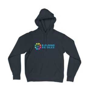 Front view of a black hoodie showcasing a meaningful design on the chest. The design depicts two hands coming together to form a bridge, representing the unity and connection fostered by embracing autism. The hoodie is made from premium fabric, providing a cozy and stylish fit. By choosing this hoodie, you contribute to spreading autism awareness and supporting a more inclusive society.